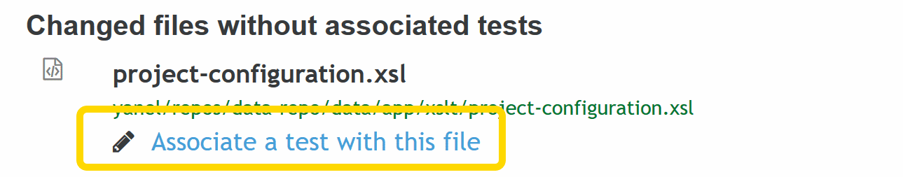 Code files can be associated with tests.